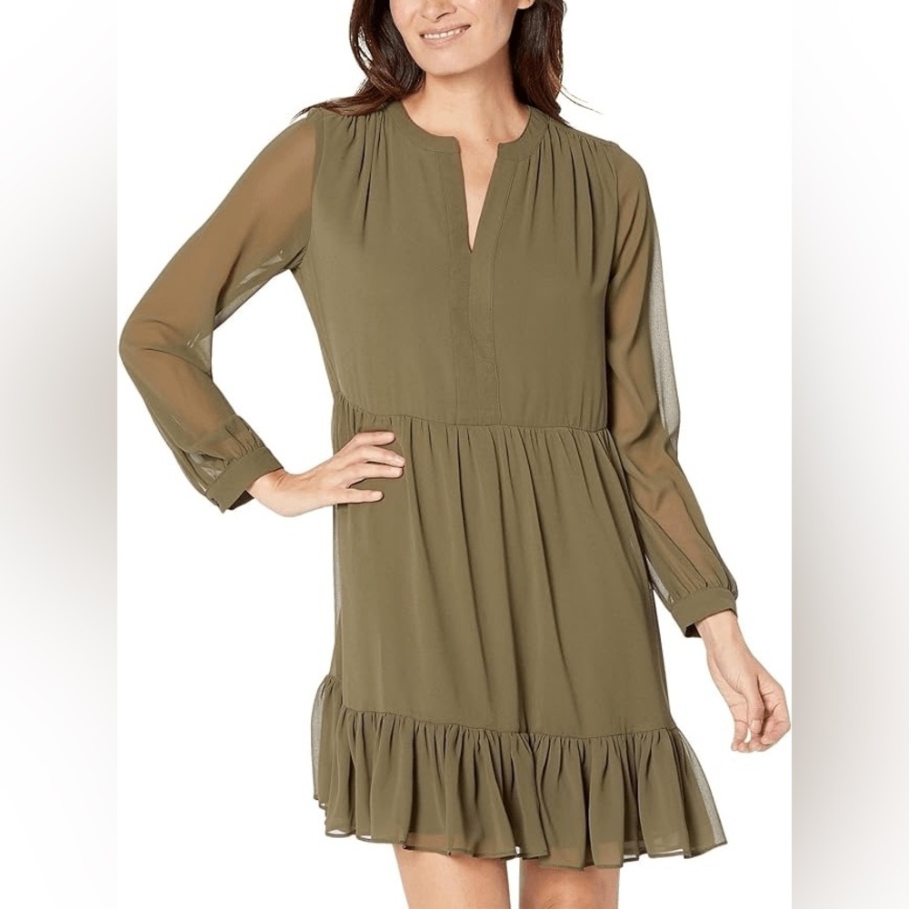 Vince Camuto Olive Green V Neck Dress Women’s 2XL Long Sleeve 38”